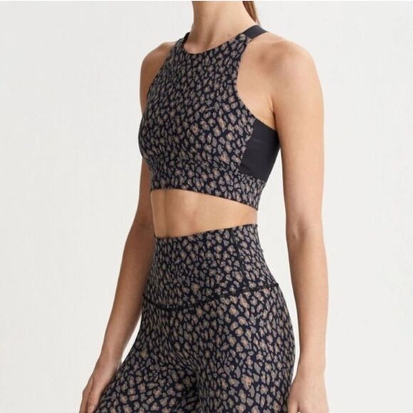 Varley Blue Brown Night Fall Cheetah Sherman Workout Sports Bra Size Small - Picture 1 of 7